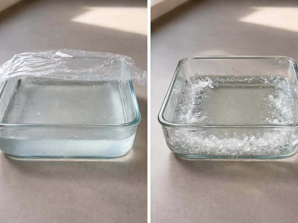 Two adjacent glass trays: left shows no crystal growth, right shows clear healthy crystal growth.