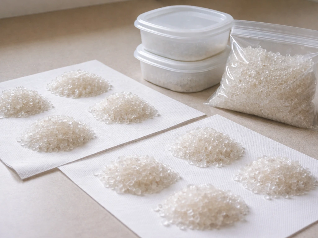 Paper towels with fully dried crystals beside closed lidded containers in a dry, clean workspace.