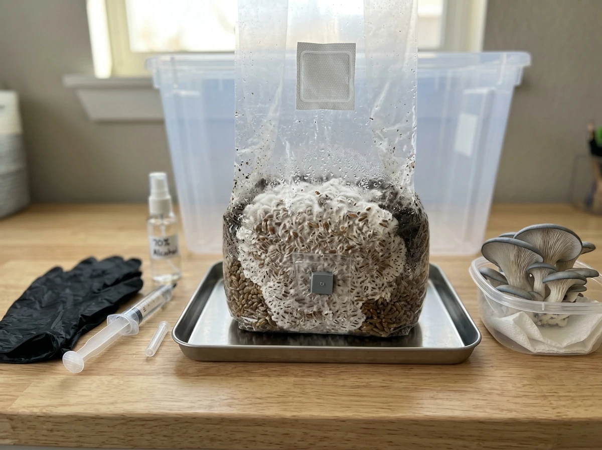 North Spore ShroomTek grow bag setup from inoculation to harvest, showing key hands-on steps and clean environment