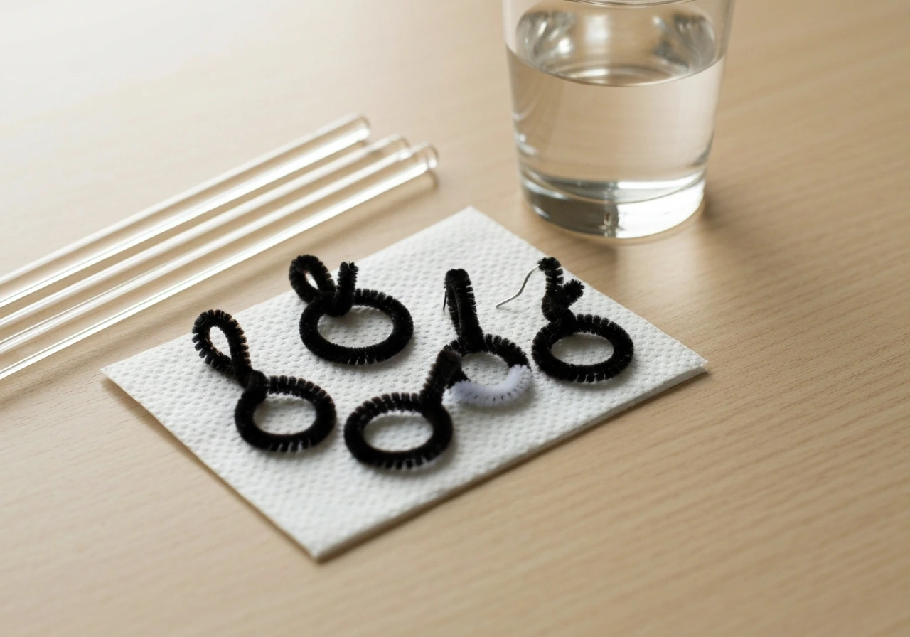 Close-up of shaped pipe cleaner forms for jewelry, ready to dip for crystal growth