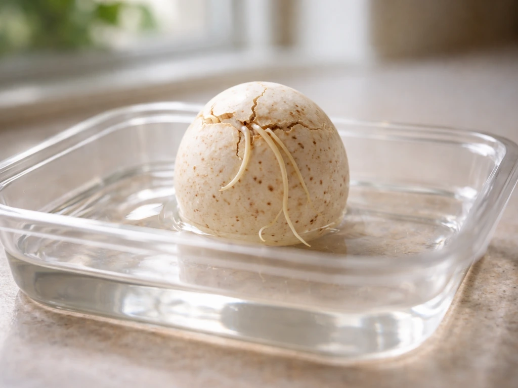 Close-up of a Megga Grow Egg setup in shallow water, showing visible expansion for sprouting