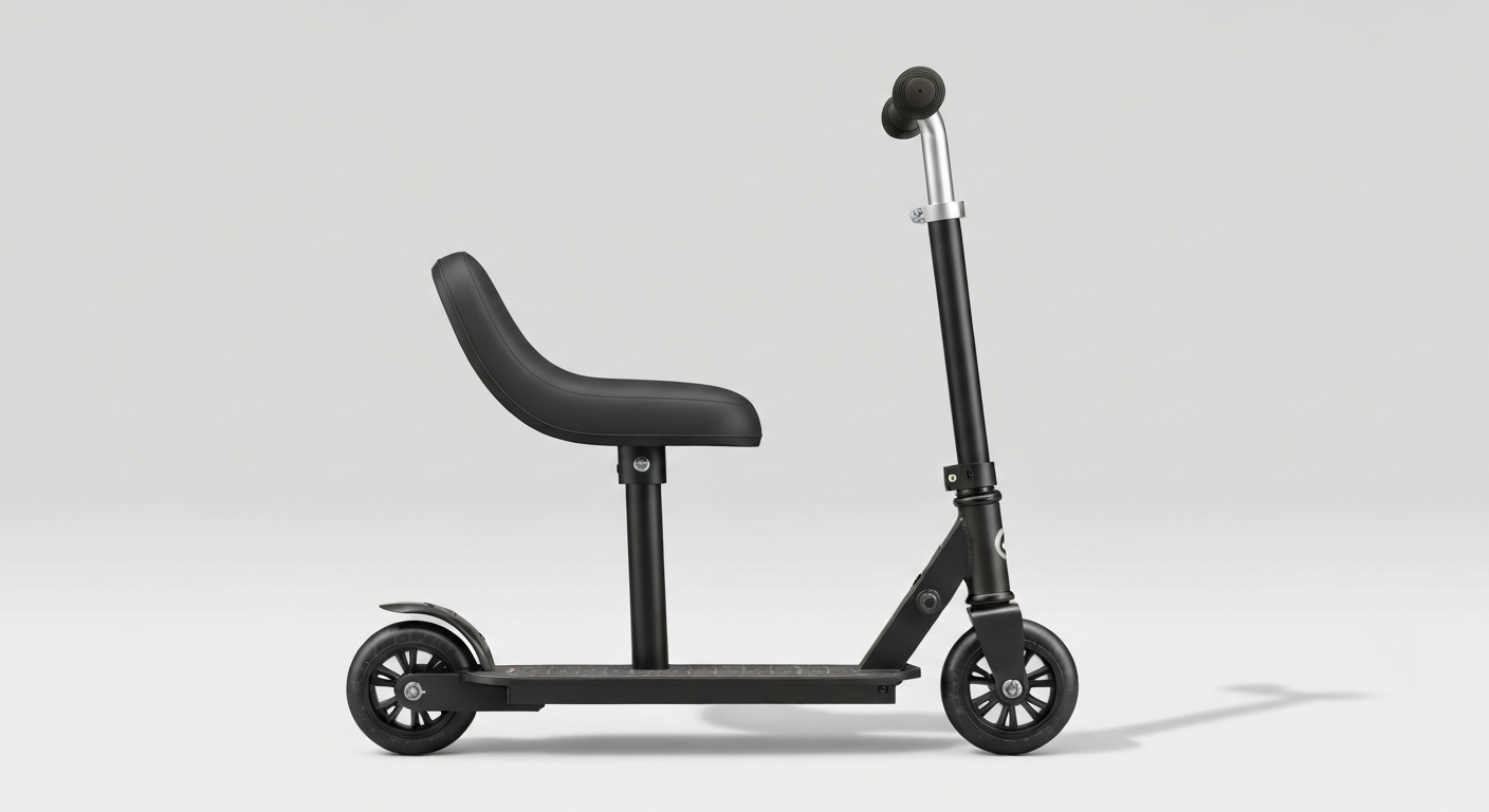 Side view of a fully assembled Micro Mini 2 Grow Scooter with seat attached and handlebar at mid-height.